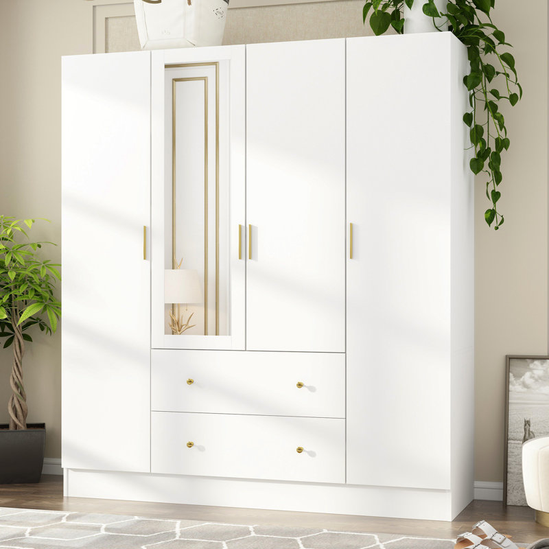 4 Door 2 Drawer Wardrobe with Mirror Panel Mercer41 Color White